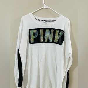 *FLAWED* Victoria's Secret PINK White and Black Sweatshirts Casual Crew Neck